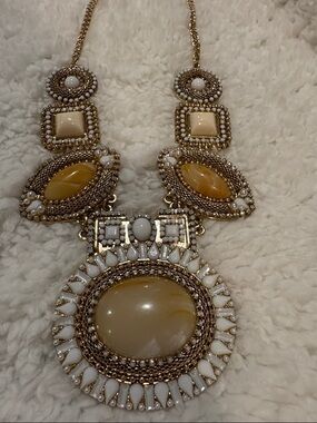 Statement Cream & Gold Beaded Pendant Necklace